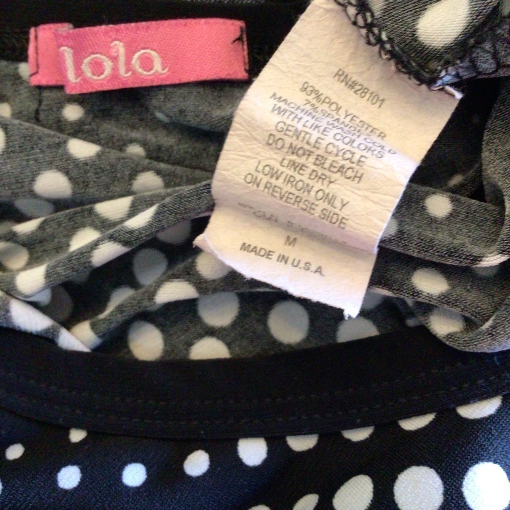 Lola Womens Black/White Polka Dot Short Sleeve Stretch Crop Top Size Medium - Picture 5 of 5